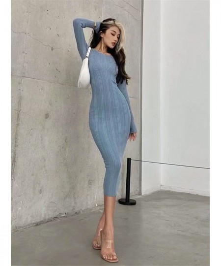 Geometric Texture Super Elastic Knitted Dress Women's Round Neck Long Sleeve Solid Color Slim fit Sexy Package Hip Dresses $5...