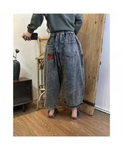 2023 Spring Autumn Arts Style Women Elastic Waist Cotton Denim Ankle-length Pants Vintage Patchwork design Loose Jeans C795 $...