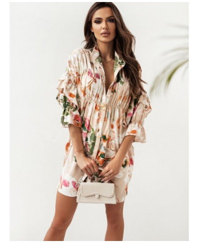 Elegant Women Floral Shirt Dress Casual Loose Half Sleeve Botton Mini Dress 2022 Spring Summer Fashion Woman Dress $35.13 - D...