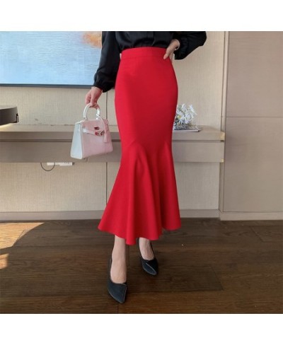 Spring Autumn New Ruffle Skirt Women Over The Knee OL Professional Hip Fishtail Skirt High Waist Slim Stretch Skirt $40.12 - ...