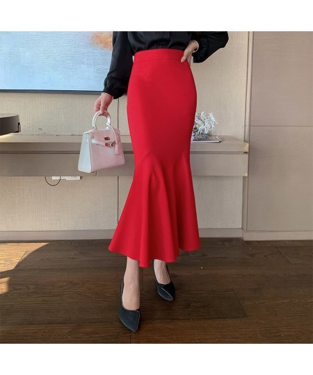 Spring Autumn New Ruffle Skirt Women Over The Knee OL Professional Hip Fishtail Skirt High Waist Slim Stretch Skirt $40.12 - ...