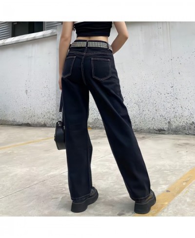 Hippie Punk England Style High Waist Black Jeans Women Y2k Streetwear Chic Straight Wide Leg Trousers Print Wings Pattern Pan...