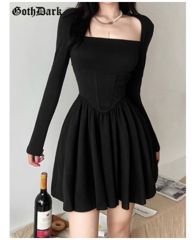 Square Neck Mall Gothic Sexy Corset Dress For Women Long Sleeve Grunge A-line Dresses Black Y2k Bodycon Alt Partywear $40.84 ...