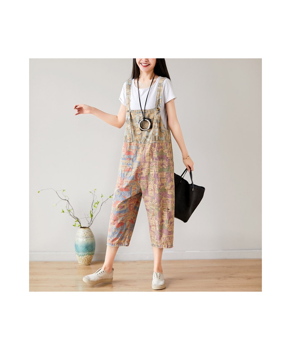 Women Summer Causal Holes Jumpsuit Pants Ladies Vintage Printed Calf Length Rompers Female Print Trousers Overalls 2023 $98.4...