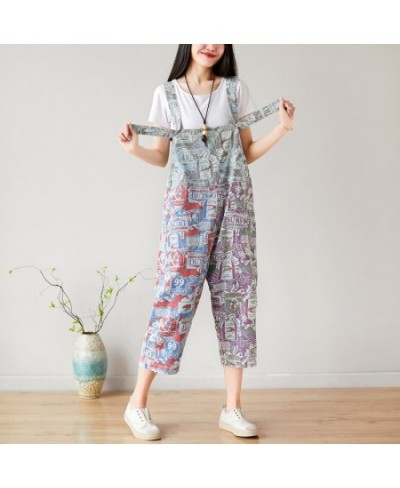 Women Summer Causal Holes Jumpsuit Pants Ladies Vintage Printed Calf Length Rompers Female Print Trousers Overalls 2023 $98.4...