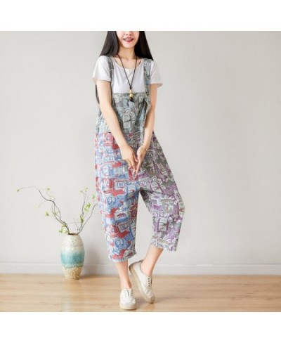 Women Summer Causal Holes Jumpsuit Pants Ladies Vintage Printed Calf Length Rompers Female Print Trousers Overalls 2023 $98.4...