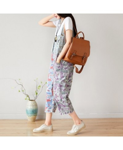 Women Summer Causal Holes Jumpsuit Pants Ladies Vintage Printed Calf Length Rompers Female Print Trousers Overalls 2023 $98.4...