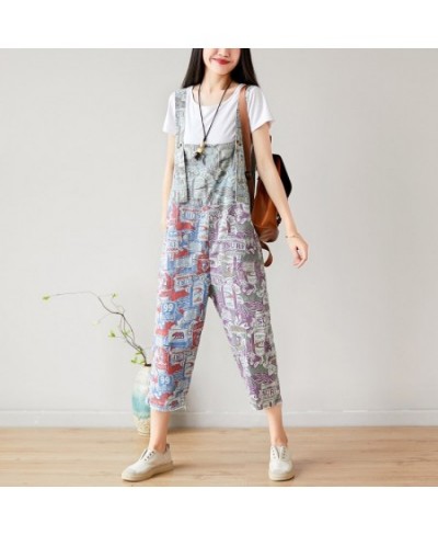 Women Summer Causal Holes Jumpsuit Pants Ladies Vintage Printed Calf Length Rompers Female Print Trousers Overalls 2023 $98.4...