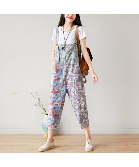 Women Summer Causal Holes Jumpsuit Pants Ladies Vintage Printed Calf Length Rompers Female Print Trousers Overalls 2023 $98.4...