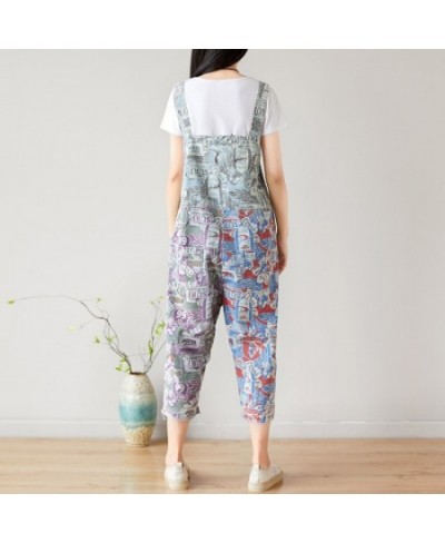 Women Summer Causal Holes Jumpsuit Pants Ladies Vintage Printed Calf Length Rompers Female Print Trousers Overalls 2023 $98.4...