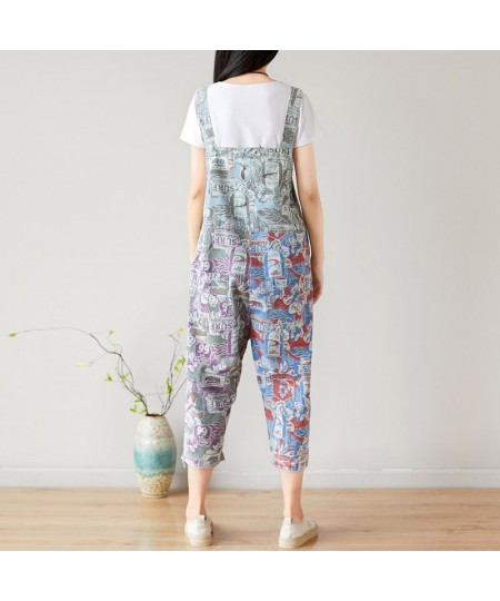 Women Summer Causal Holes Jumpsuit Pants Ladies Vintage Printed Calf Length Rompers Female Print Trousers Overalls 2023 $98.4...