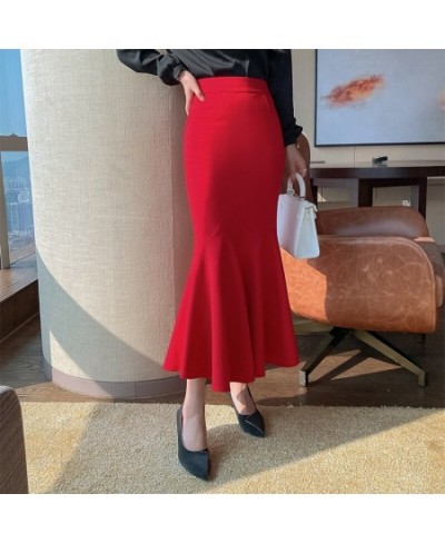 Spring Autumn New Ruffle Skirt Women Over The Knee OL Professional Hip Fishtail Skirt High Waist Slim Stretch Skirt $40.12 - ...