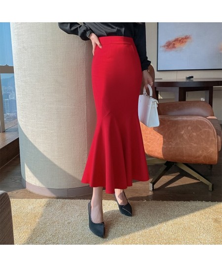 Spring Autumn New Ruffle Skirt Women Over The Knee OL Professional Hip Fishtail Skirt High Waist Slim Stretch Skirt $40.12 - ...