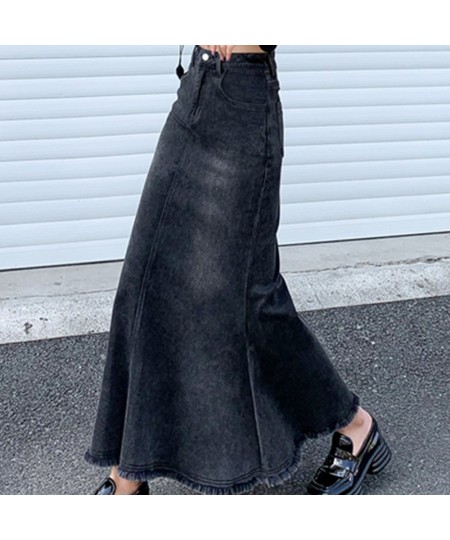 Autumn High Waist Long Skirt Gothic Grunge Jeans Denim Maxi Skirts Y2K Women Korean Fashion Long Jean Skirts Mermaid Clothes ...