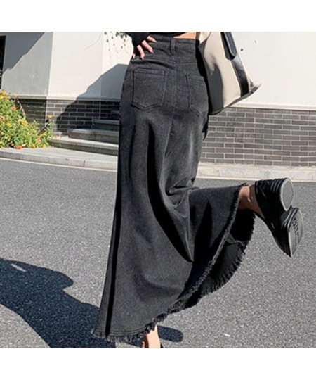 Autumn High Waist Long Skirt Gothic Grunge Jeans Denim Maxi Skirts Y2K Women Korean Fashion Long Jean Skirts Mermaid Clothes ...