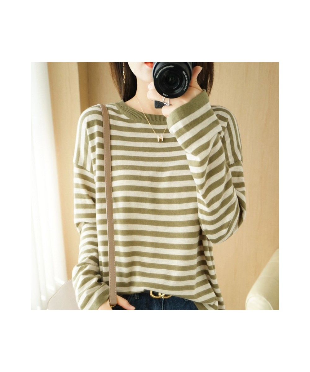 2022 Autumn Winter Cashmere Sweater O-Neck Pullover Women's Striped Casual Long-sleeved Loose Cashmere Sweater $39.97 - Sweaters