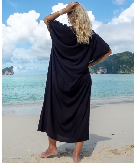 New Bohemian Retro Embroidered Bikini Cover Up Maxi Dress For Women Loose Beachwear Vintage Long Kaftan $40.31 - Swimsuit