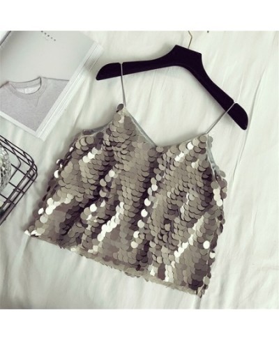 2022 New Fashion Summer Sexy Women Sequined Vest Solid V-neck Tank Summer Outfits Lady Short paragraph Tanks Bottomings WZ401...