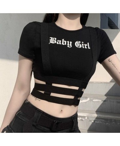 Punk Vintage Goth Graphic T Shirt Women Y2k Crop Top O-neck Tshirt Black Streetwear Short Sleeve T-shirt clothes shirt cotton...