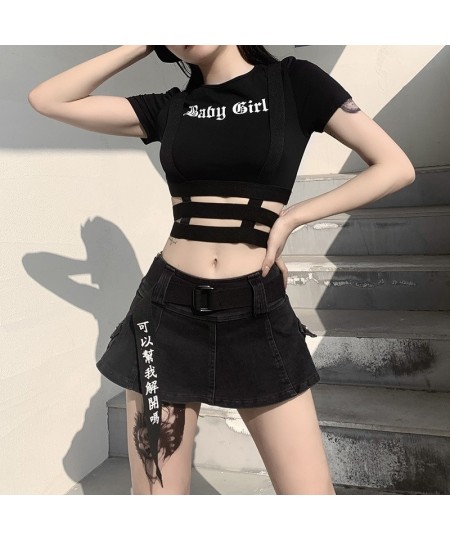 Punk Vintage Goth Graphic T Shirt Women Y2k Crop Top O-neck Tshirt Black Streetwear Short Sleeve T-shirt clothes shirt cotton...