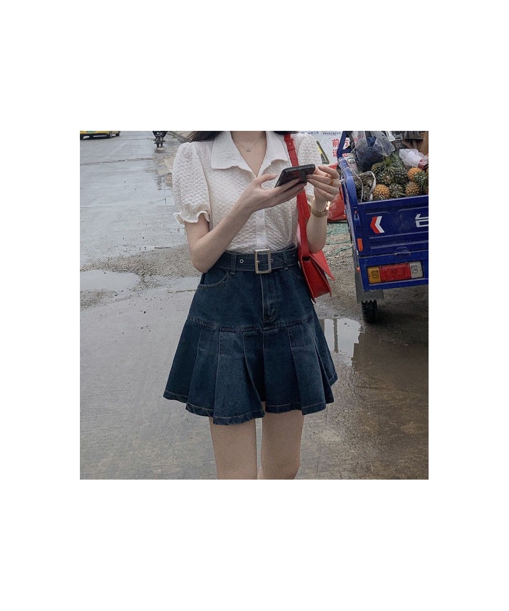 Pleated Skirts Women Denim High Waist Student Fashion Leisure All-match Summer Mini Holiday Solid Simple Korean Version Elega...