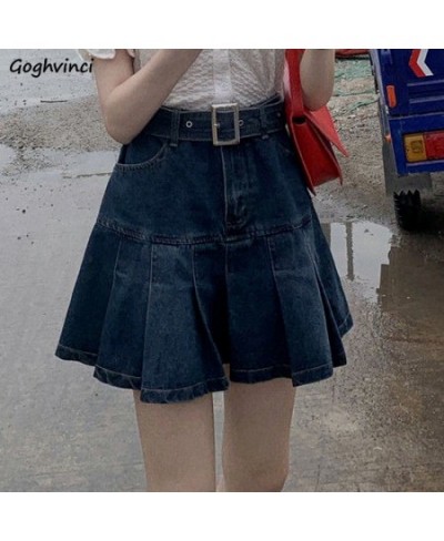 Pleated Skirts Women Denim High Waist Student Fashion Leisure All-match Summer Mini Holiday Solid Simple Korean Version Elega...