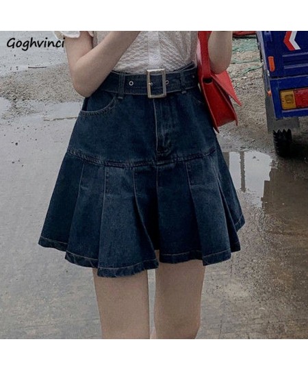 Pleated Skirts Women Denim High Waist Student Fashion Leisure All-match Summer Mini Holiday Solid Simple Korean Version Elega...