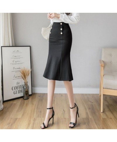 High Waist Red Pencil Skirts Womens Spring Summer Elegant Korean Office Ladies Black Double-Breasted Mermaid Skirts Female $3...