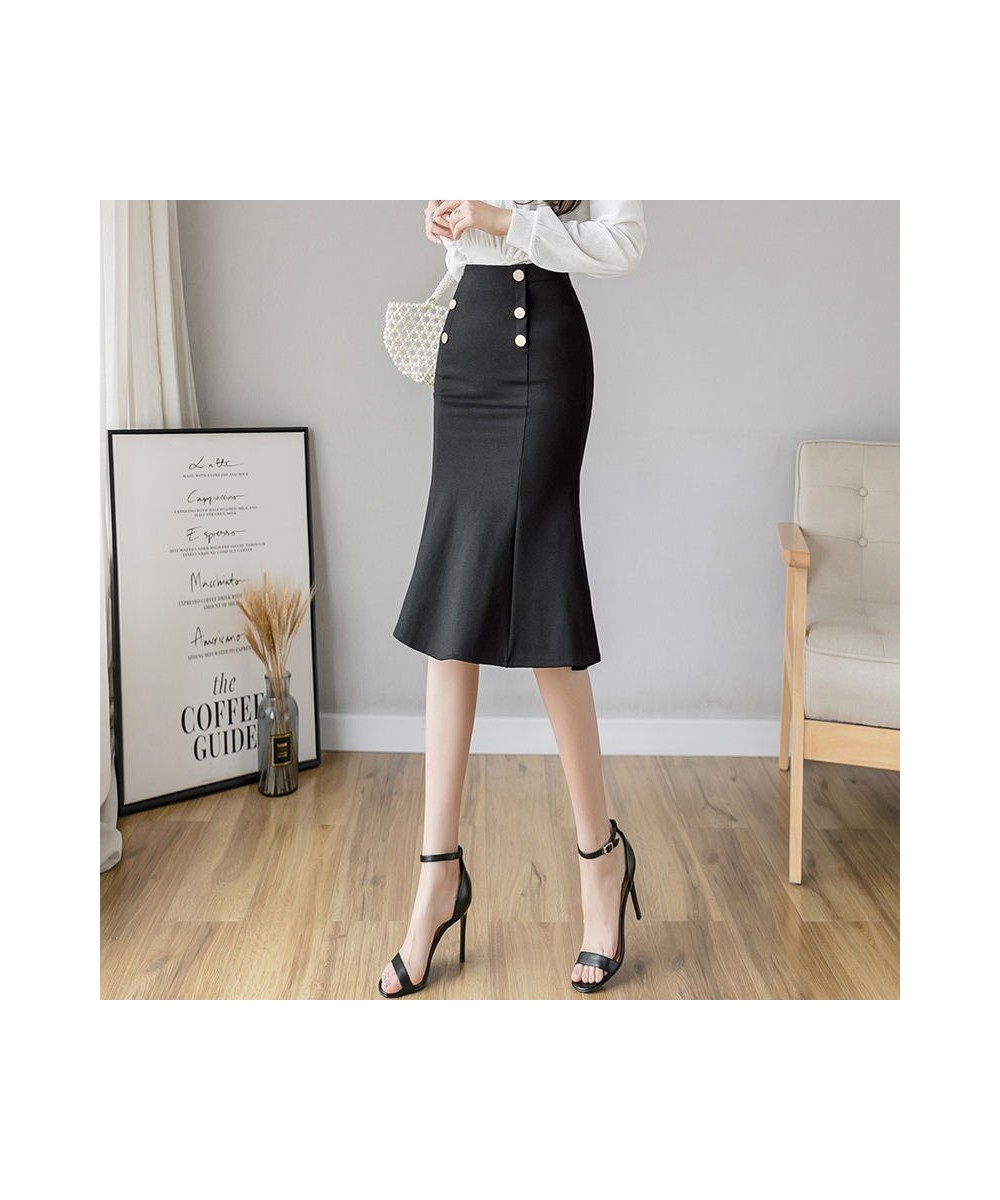 High Waist Red Pencil Skirts Womens Spring Summer Elegant Korean Office Ladies Black Double-Breasted Mermaid Skirts Female $3...