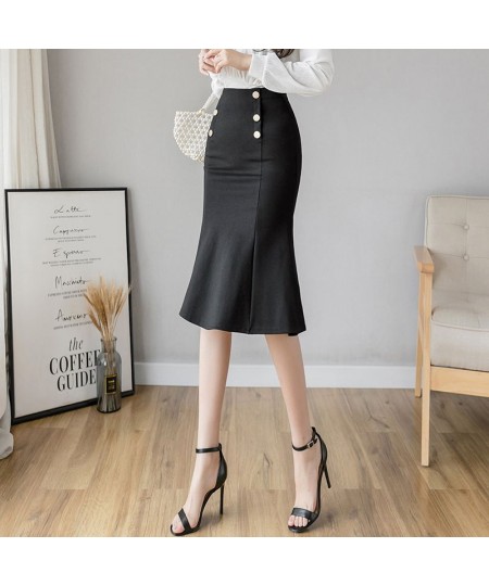 High Waist Red Pencil Skirts Womens Spring Summer Elegant Korean Office Ladies Black Double-Breasted Mermaid Skirts Female $3...