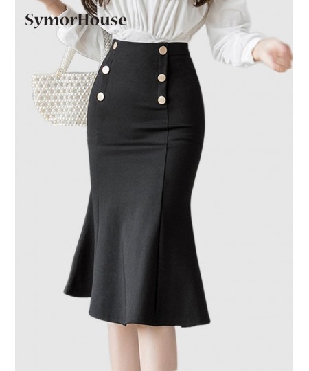 High Waist Red Pencil Skirts Womens Spring Summer Elegant Korean Office Ladies Black Double-Breasted Mermaid Skirts Female $3...