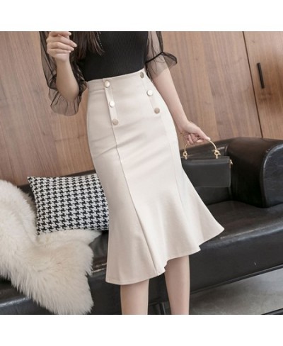 High Waist Red Pencil Skirts Womens Spring Summer Elegant Korean Office Ladies Black Double-Breasted Mermaid Skirts Female $3...