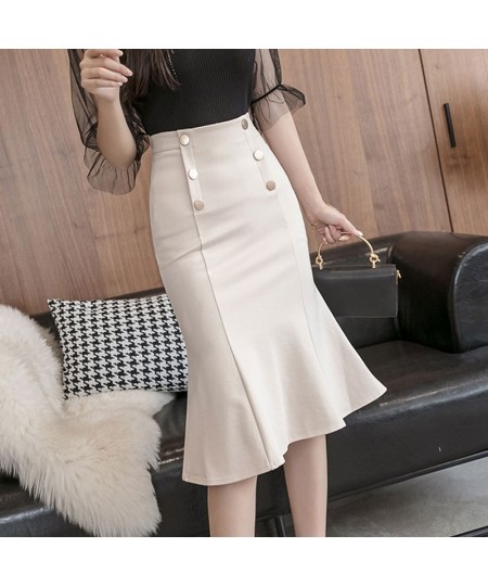 High Waist Red Pencil Skirts Womens Spring Summer Elegant Korean Office Ladies Black Double-Breasted Mermaid Skirts Female $3...