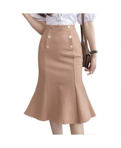 High Waist Red Pencil Skirts Womens Spring Summer Elegant Korean Office Ladies Black Double-Breasted Mermaid Skirts Female $3...