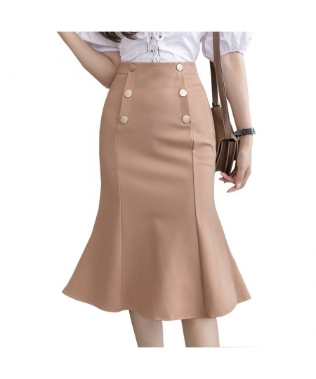 High Waist Red Pencil Skirts Womens Spring Summer Elegant Korean Office Ladies Black Double-Breasted Mermaid Skirts Female $3...