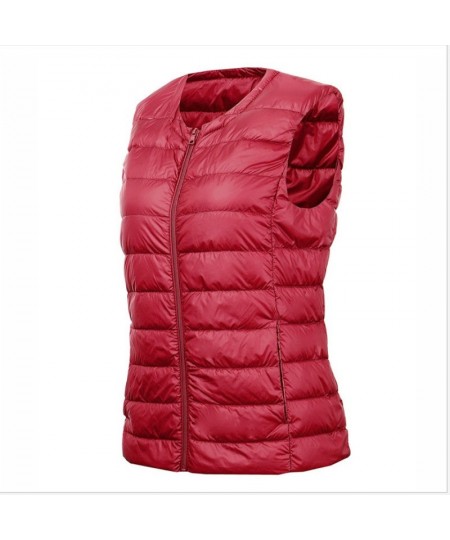 Women Down Waistcoat Jacket Autumn Winter Ultra Light White Duck Down Vest Lady Short Sleeveless Vest Puffer Outwear Bigsize ...