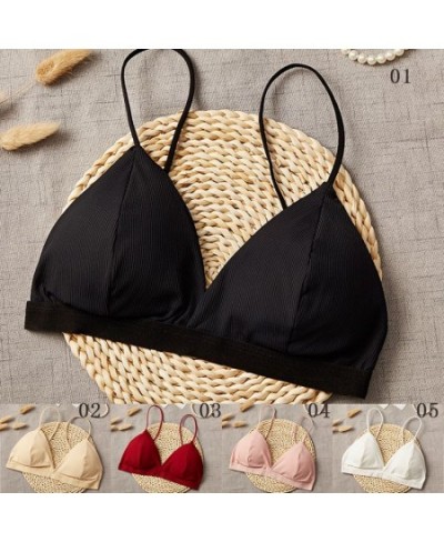 French Style Triangle Cup Bra Thread Thin Shoulder Strap Beauty Back Bras Sexy Deep V-Neck Solid Color Tube Top New $16.39 - ...