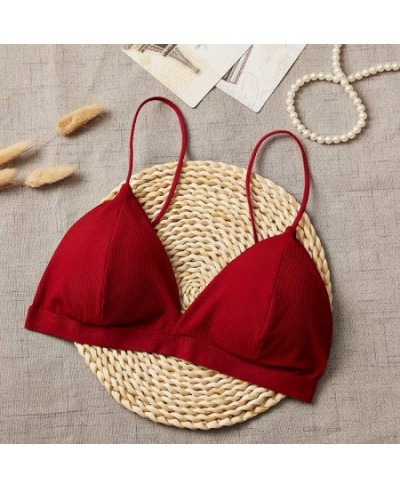 French Style Triangle Cup Bra Thread Thin Shoulder Strap Beauty Back Bras Sexy Deep V-Neck Solid Color Tube Top New $16.39 - ...