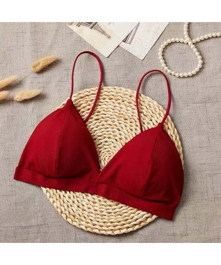 French Style Triangle Cup Bra Thread Thin Shoulder Strap Beauty Back Bras Sexy Deep V-Neck Solid Color Tube Top New $16.39 - ...