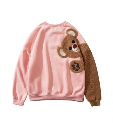 Cute Kawaii Bear Sweatshirt Women Crew Neck Spring Autumn Black Pink White Loose Hoodies Couple Unisex Korean Streetwear Tops...