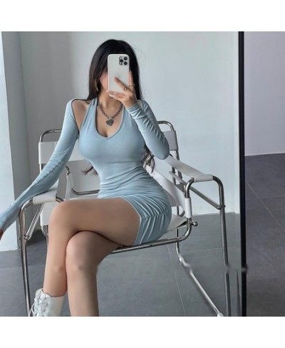 Girl Desire Lace Up Hanging V Neck Wrinkle Tight Skinny Hip Short Mini Dress Long Sleeve Tops Two-piece Korean C8G9 $48.08 - ...