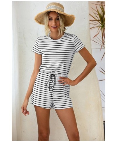 Women Striped Jumpsuits shorts Girls Round neck Home Leisure Summer Beach party Playsuits Female Rompers $60.41 - Rompers