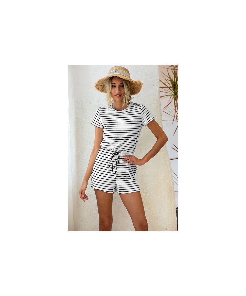 Women Striped Jumpsuits shorts Girls Round neck Home Leisure Summer Beach party Playsuits Female Rompers $60.41 - Rompers