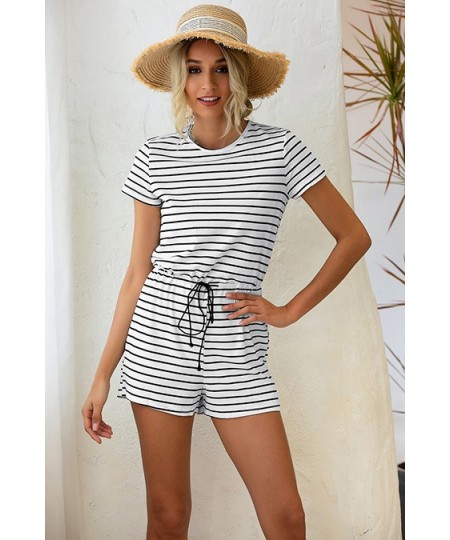 Women Striped Jumpsuits shorts Girls Round neck Home Leisure Summer Beach party Playsuits Female Rompers $60.41 - Rompers