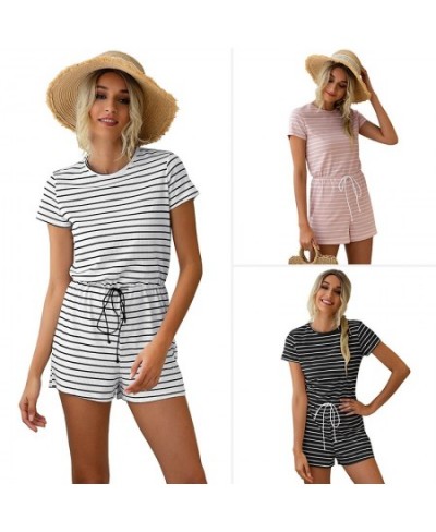 Women Striped Jumpsuits shorts Girls Round neck Home Leisure Summer Beach party Playsuits Female Rompers $60.41 - Rompers