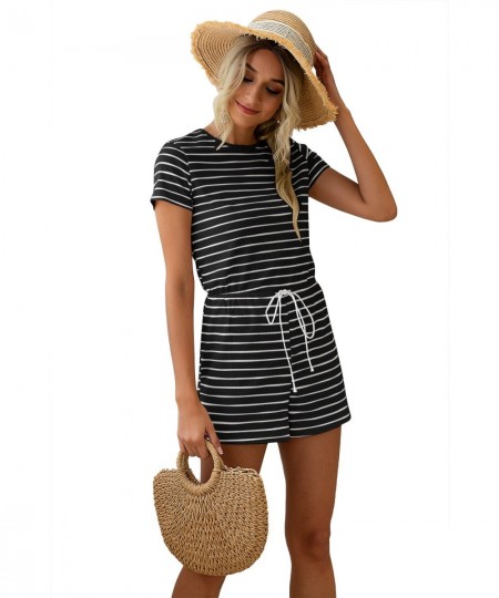 Women Striped Jumpsuits shorts Girls Round neck Home Leisure Summer Beach party Playsuits Female Rompers $60.41 - Rompers