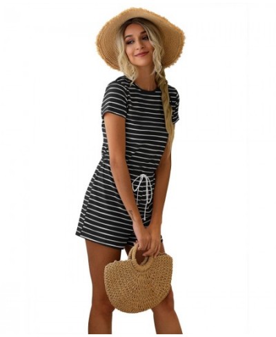 Women Striped Jumpsuits shorts Girls Round neck Home Leisure Summer Beach party Playsuits Female Rompers $60.41 - Rompers