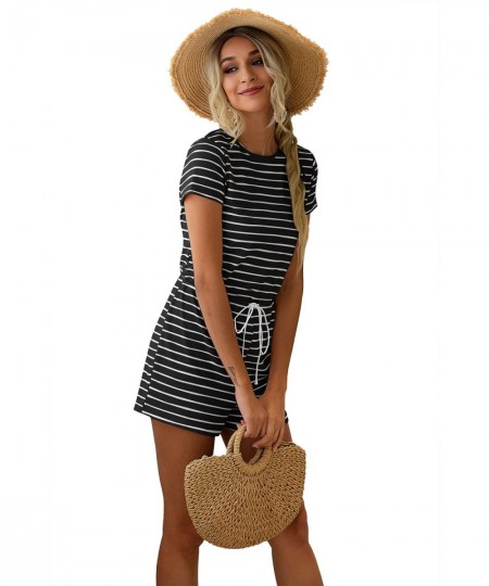 Women Striped Jumpsuits shorts Girls Round neck Home Leisure Summer Beach party Playsuits Female Rompers $60.41 - Rompers