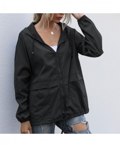 2023 Solid Hooded Windproof Sports Coat Female Zipper Long Sleeve Casual Cardigan Drawstring Raincoat Outerwear Women's Jacke...