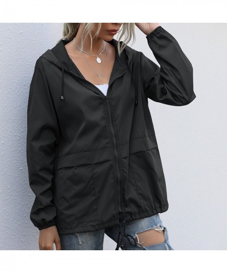 2023 Solid Hooded Windproof Sports Coat Female Zipper Long Sleeve Casual Cardigan Drawstring Raincoat Outerwear Women's Jacke...